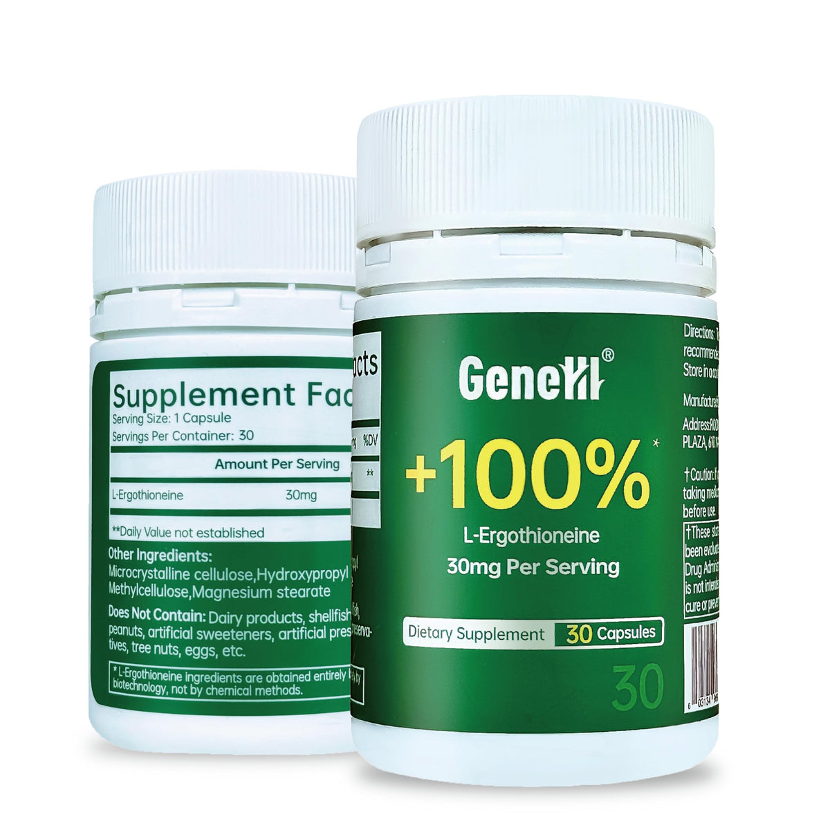 GeneIII ergotioneína cápsula de 30 mg, fuente antioxidante para energía diaria.