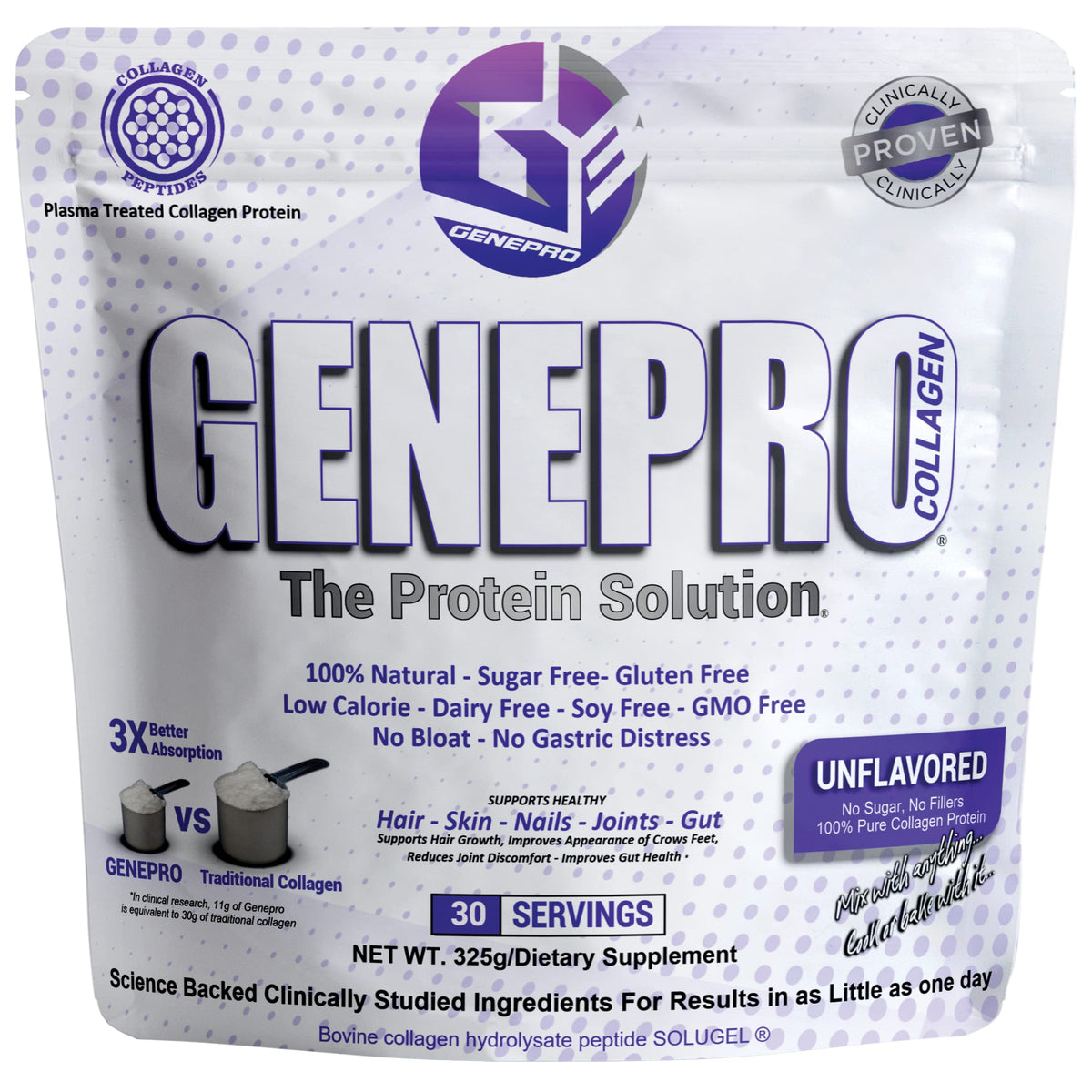 GENEPRO GEN. 3 proteina sin sabor con colágeno en bote para cabello y uñas