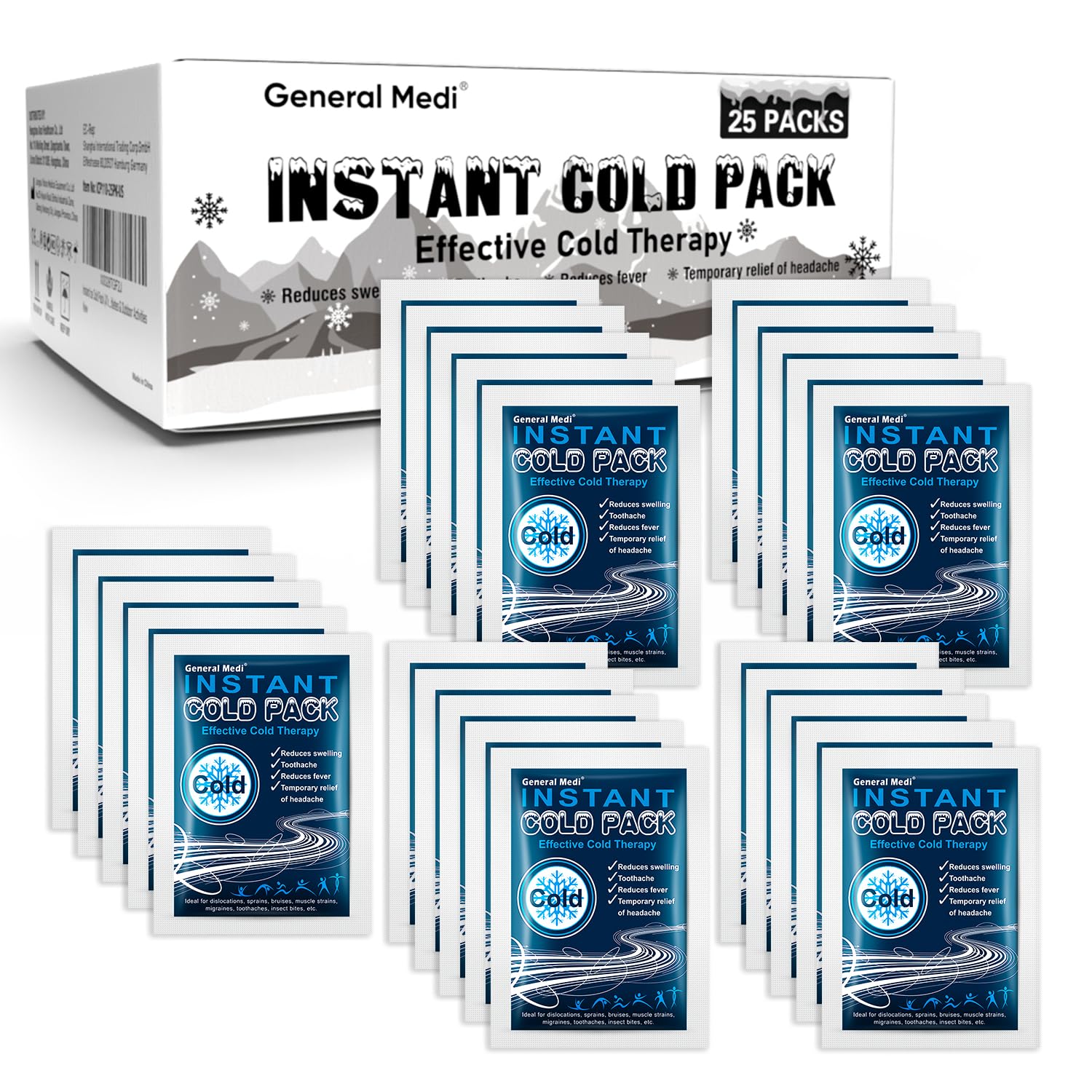 General Medi bolsa de hielo instantánea 4x5-5 pulgadas para alivio inmediato.