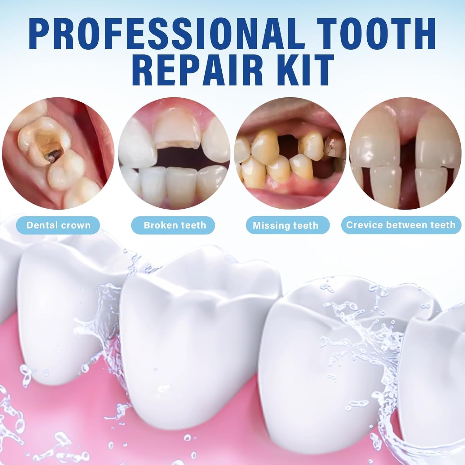 Generic Aplicación de cemento dental; facilita reparación rápida sin herramientas.