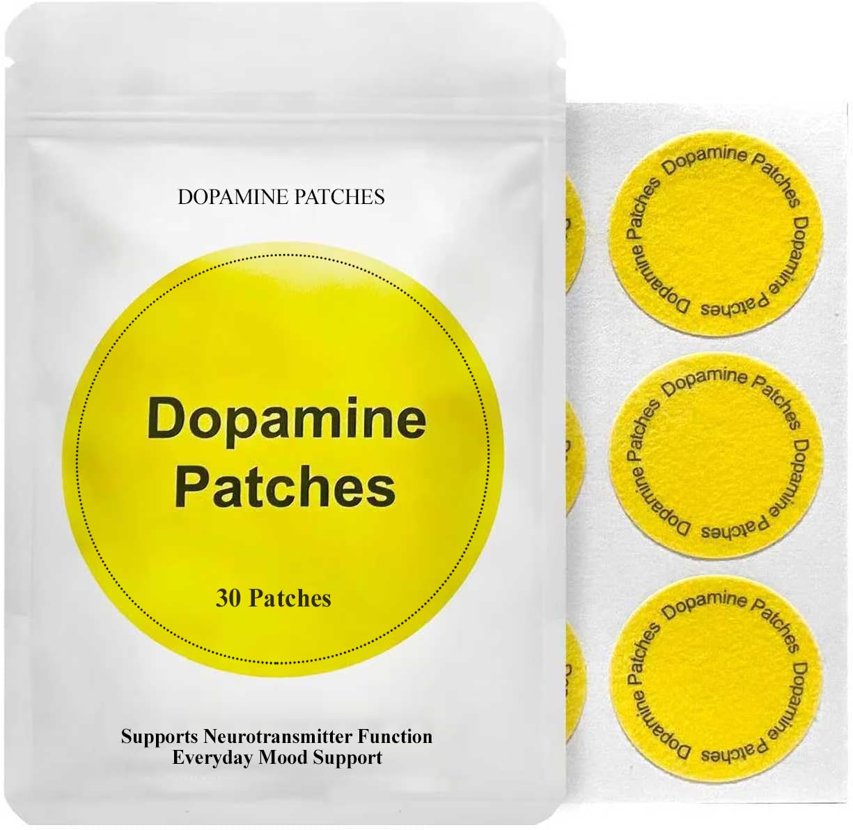Dopamine Patches parche ultra-delgado aplicado a piel limpia para uso diario cómodo.