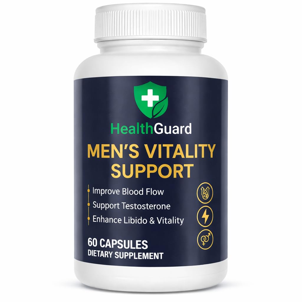 HealthGuard Vitalidad: botella de cápsulas para apoyo diario de energía.