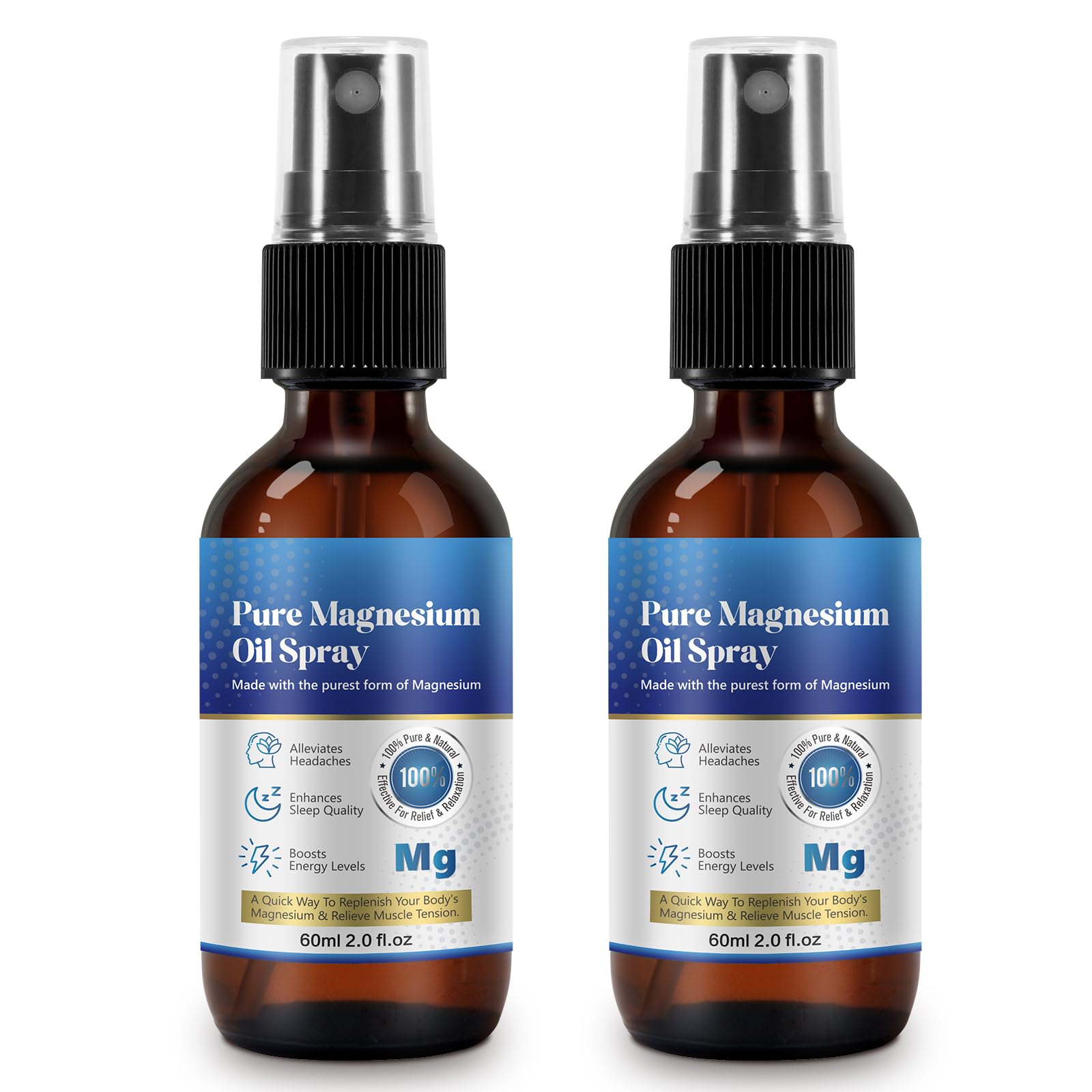 Genérico spray de magnesio 2oz en botella, absorción rápida para uso diario.