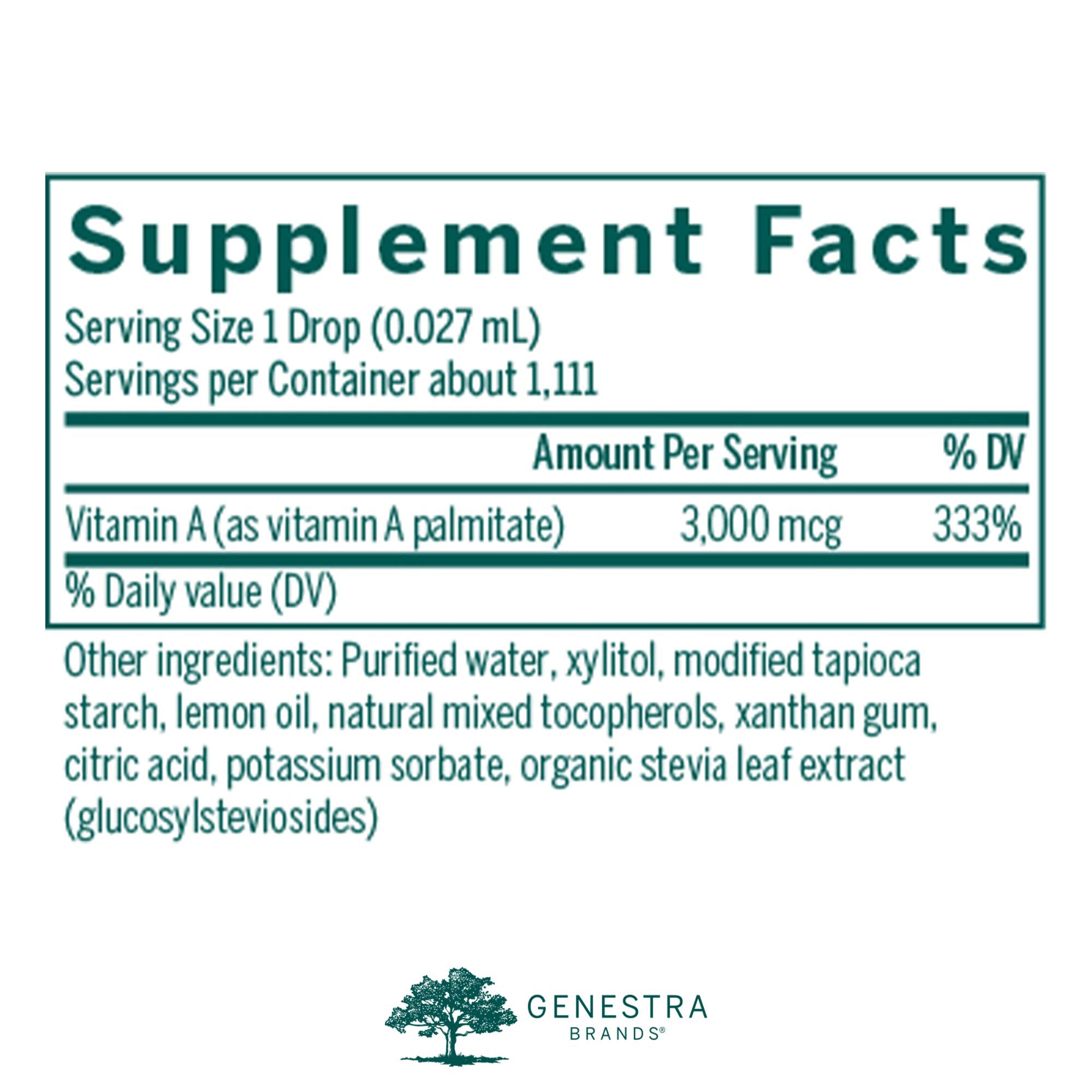 Genestra A-Mulsion, gotero dosificador para dosis precisas y sabor cítrico.