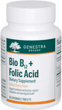 Genestra Brands Bio B12 + ácido fólico, frente de la botella, favorece glóbulos rojos.
