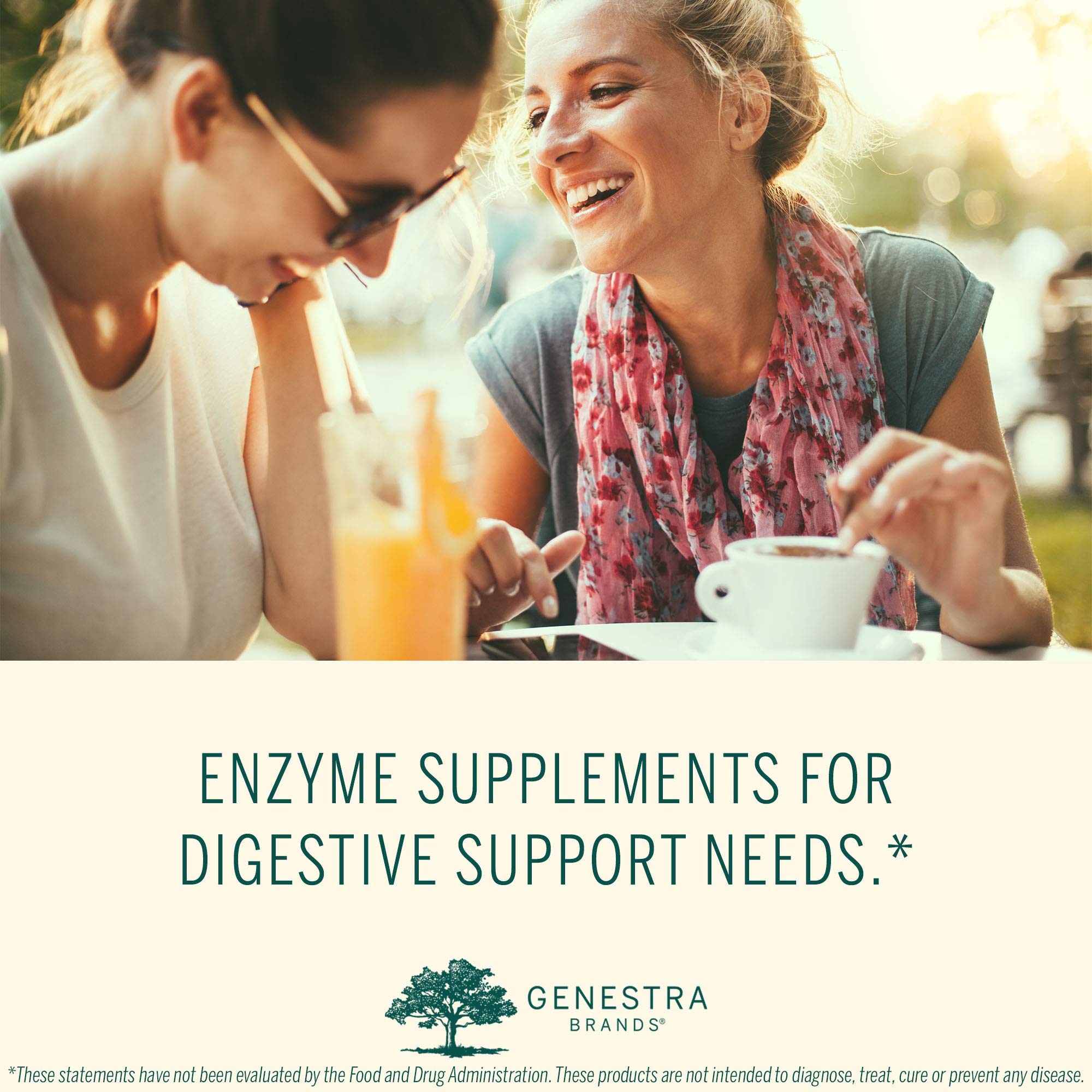 Genestra Bio Enzymes: etiqueta de ingredientes con enzimas digestivas clave.
