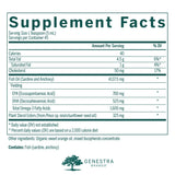 Genestra Super EFA Líquido Plus: etiqueta nutricional clara y guía de dosis para uso diario.