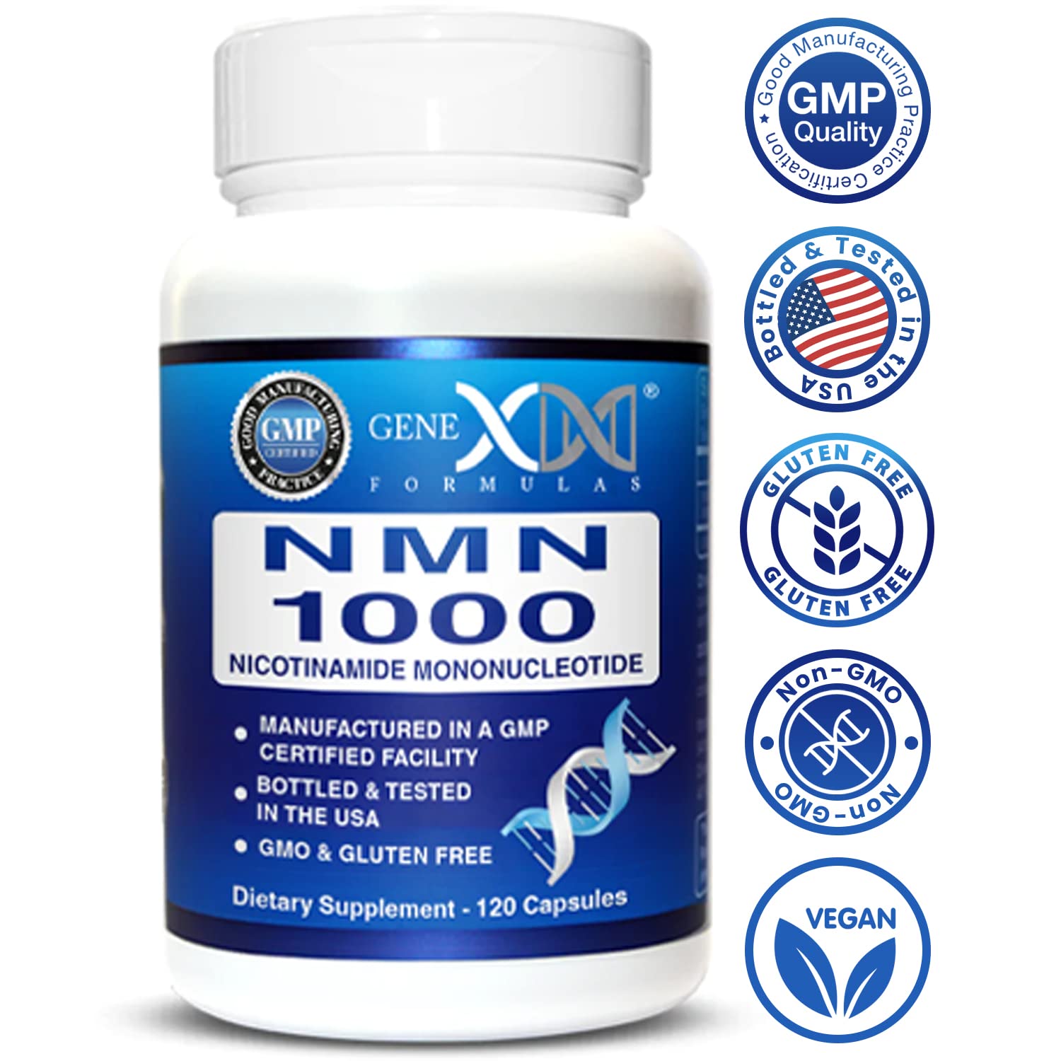 Genex Formulas NMN 1000mg bottle being opened with cap off