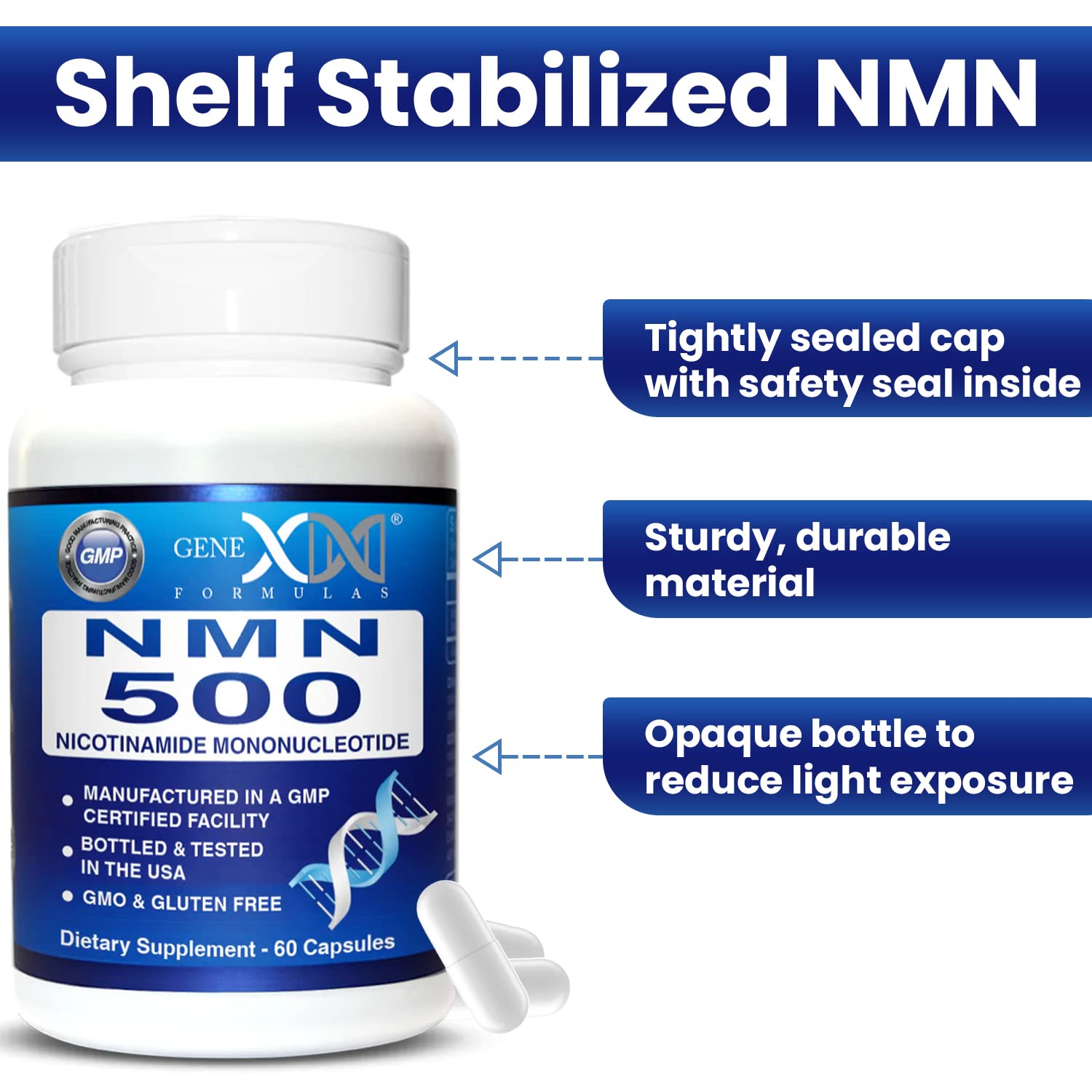 Genex Formulas NMN envase opaco que protege la estabilidad