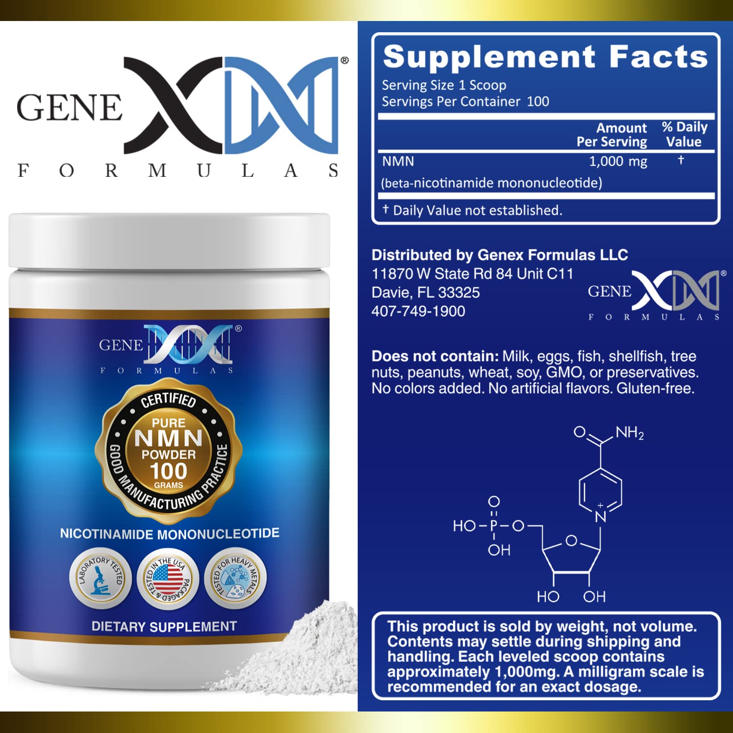 Envase anti-UV de Genex Formulas NMN protege la estabilidad del polvo.