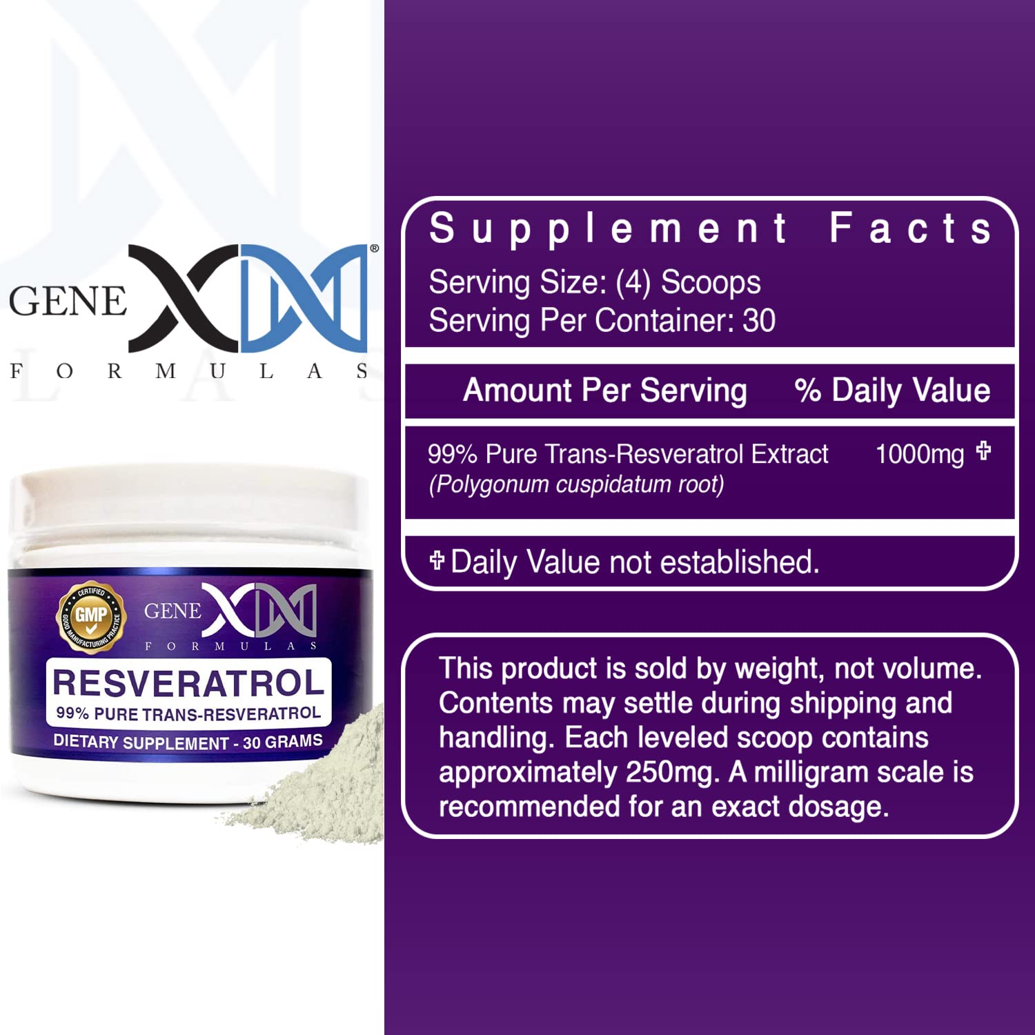 Genex Formulas Trans-Resveratrol con cuchara medidora para porciones