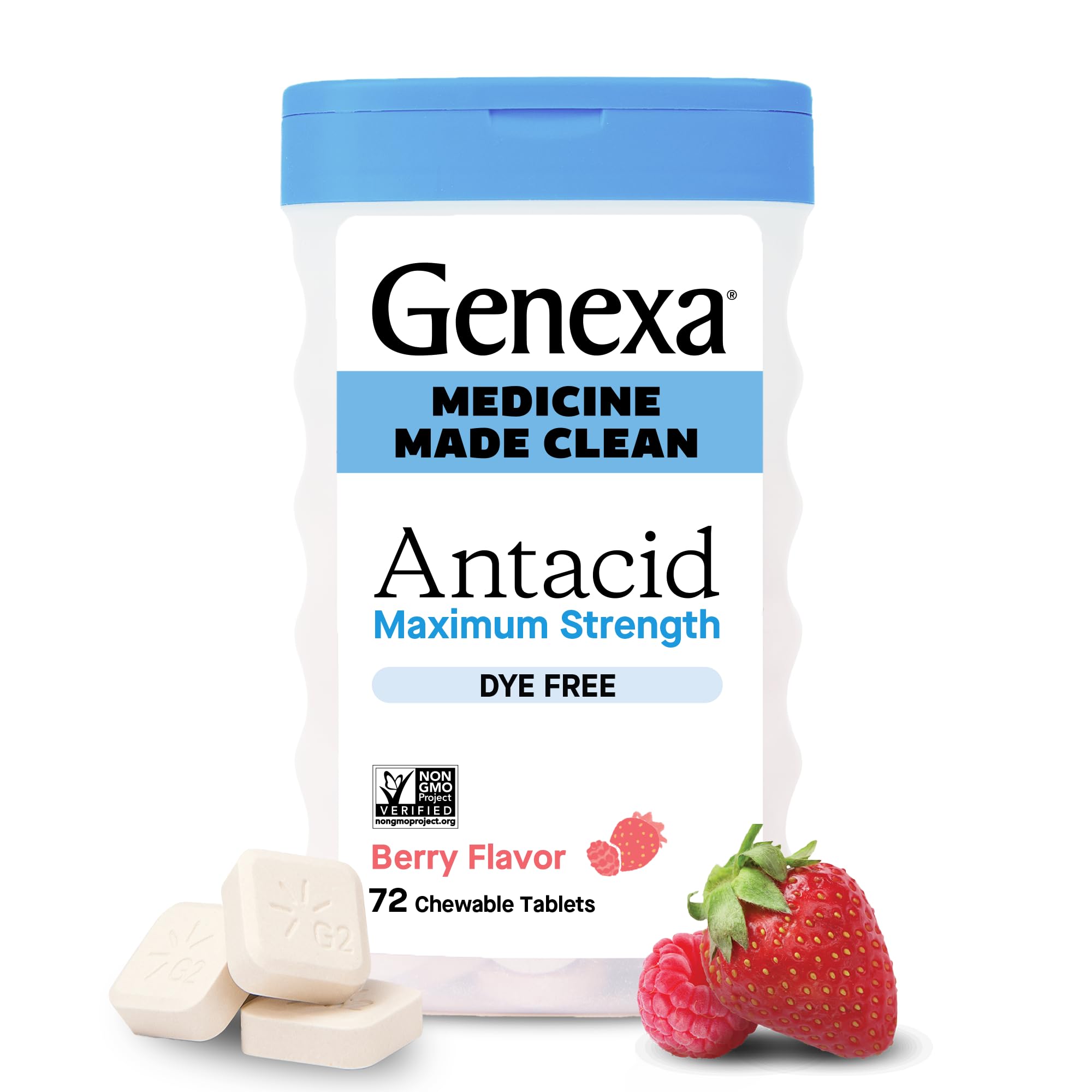 Genexa Clean Antácido Tabletas, caja frontal; opción suave para molestias digestivas ocasionales.