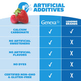Genexa Clean Antácido Tabletas; certificaciones vegano, libre de gluten y no modificados genéticamente.