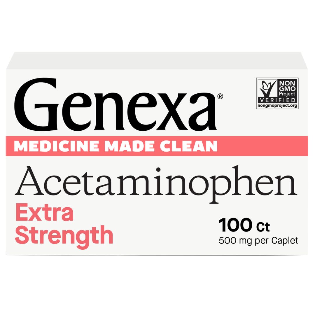 Genexa Clean Paracetamol 500 mg, caja visible, alivio posible del dolor.