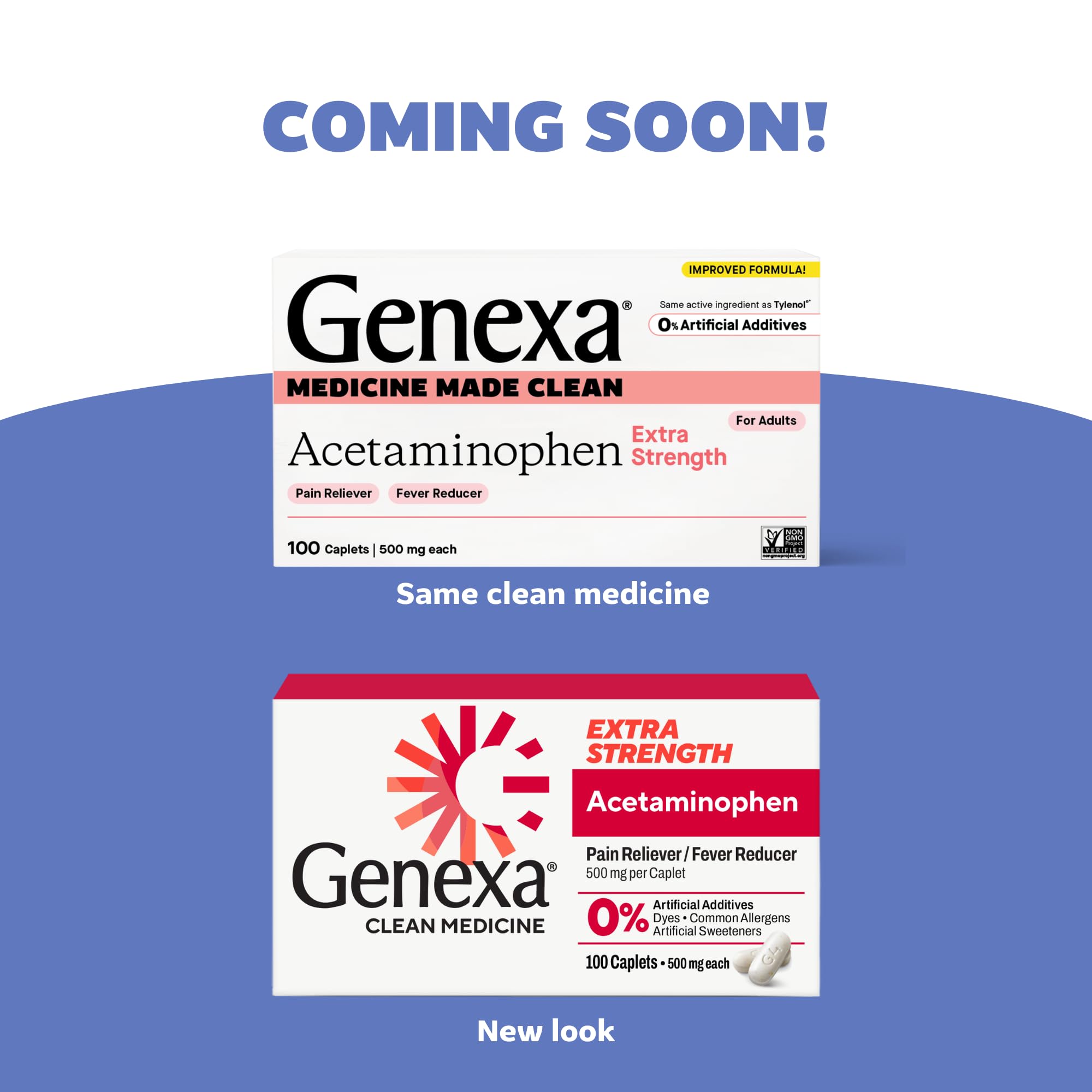 Genexa Clean Paracetamol 500 mg, frasco claro con cápsulas.