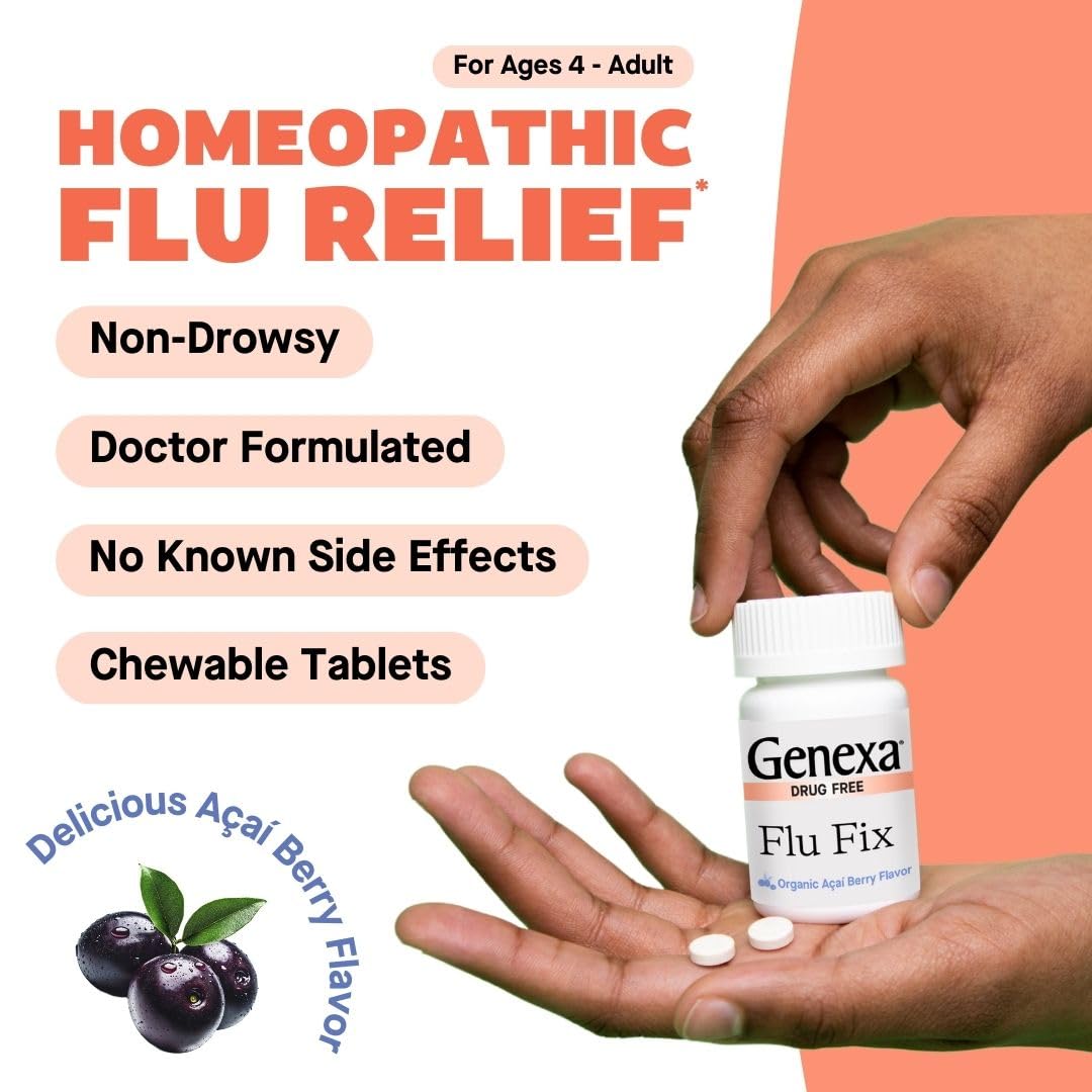 Genexa Flu Fix: tabletas acai, fáciles de llevar fuera de casa.