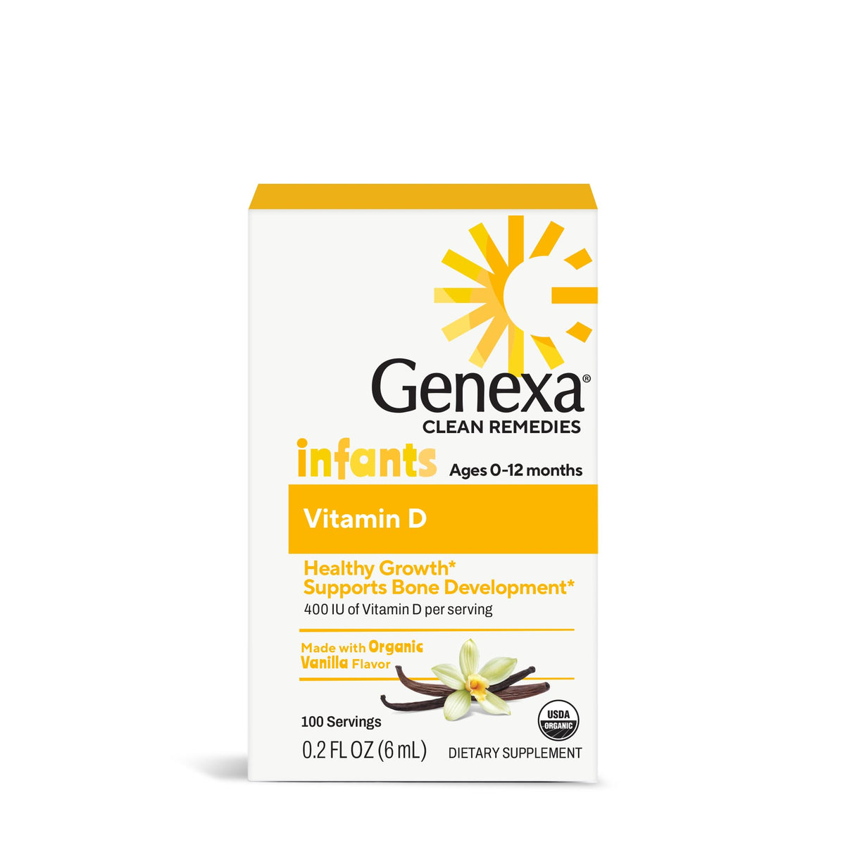 Genexa gotas de vitamina D para bebés, fácil de dosificar cada toma.
