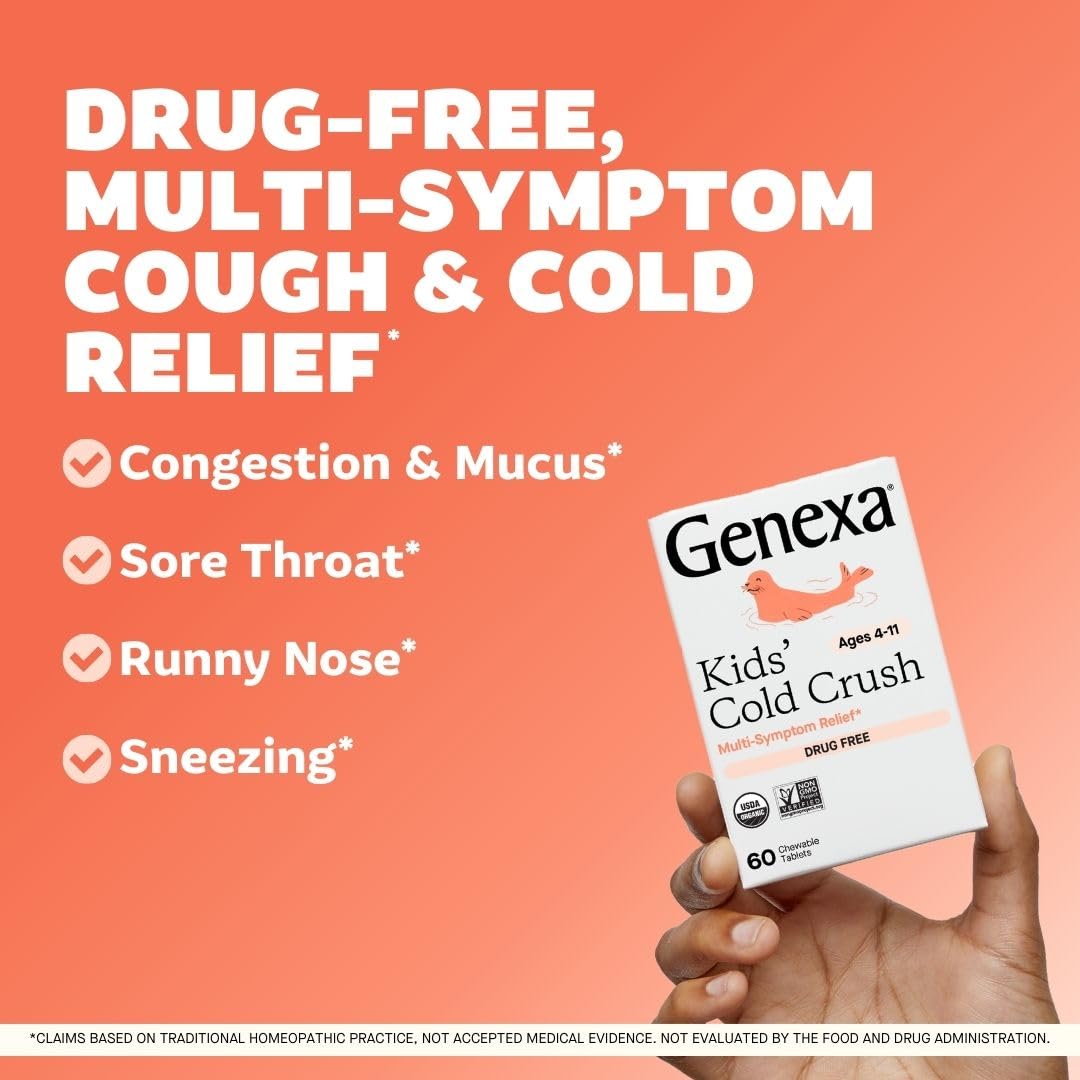 Genexa Kids Cold Crush, envase de 60 tabletas, opción orgánica y sin aditivos