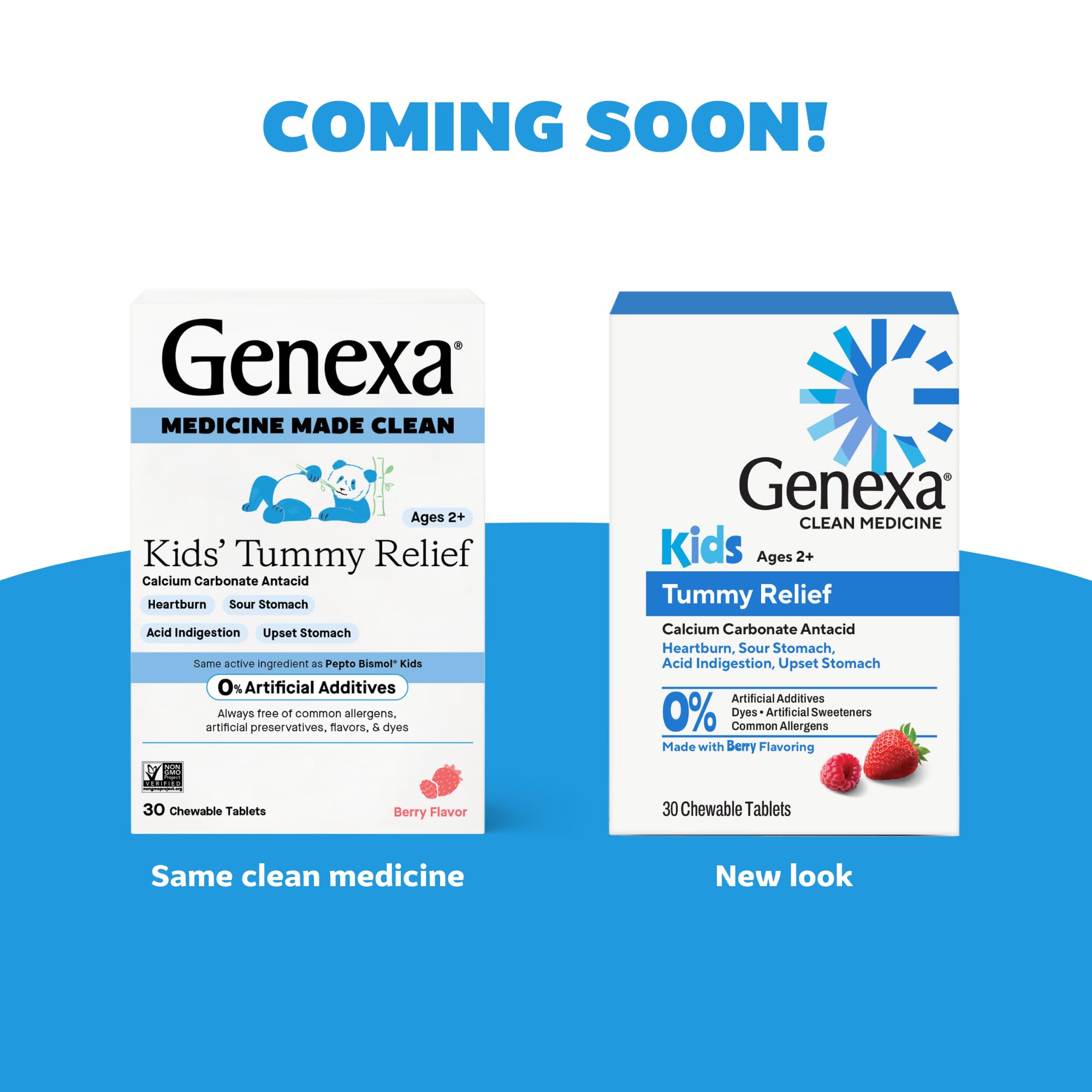 Genexa Ninos alivio estómago trasera del envase, información clara para padres