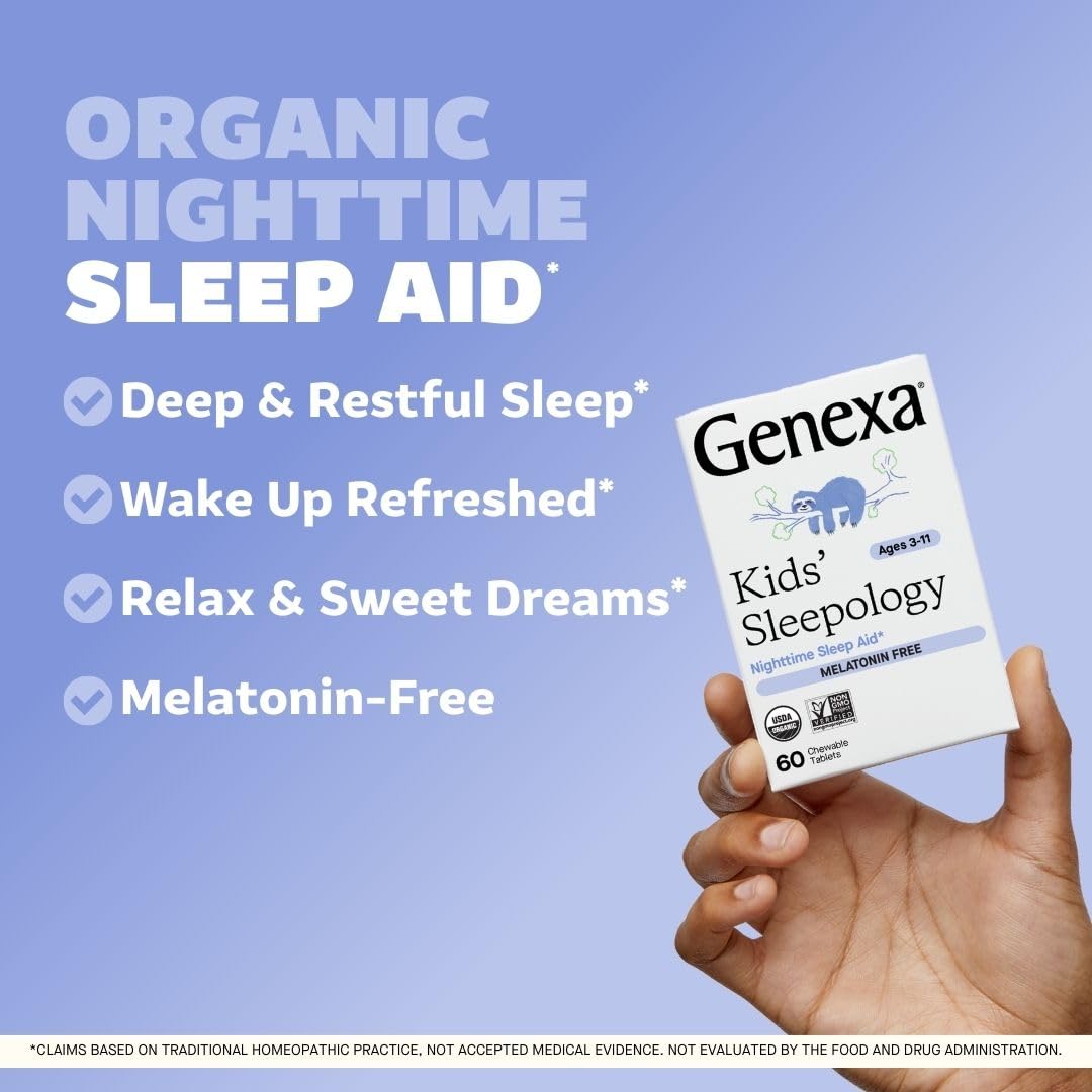 Genexa Sleepology para niños, tabletas sin melatonina, alternativa segura para el sueño nocturno