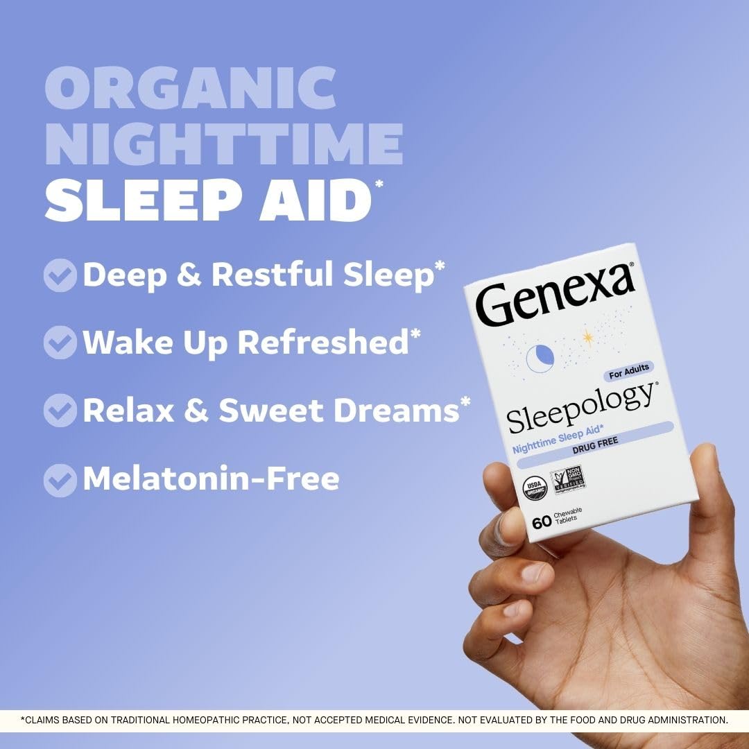 Genexa Sleepology: formato masticable para uso diario, sabor vainilla-lavanda.