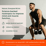 Genius BCAA en polvo etiqueta frontal con diseño premium.