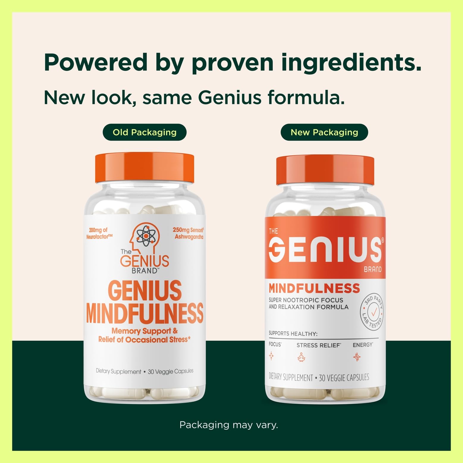 The Genius Brand Genius Mindfulness, pastillas vegetales listas para consumo diario y calma.