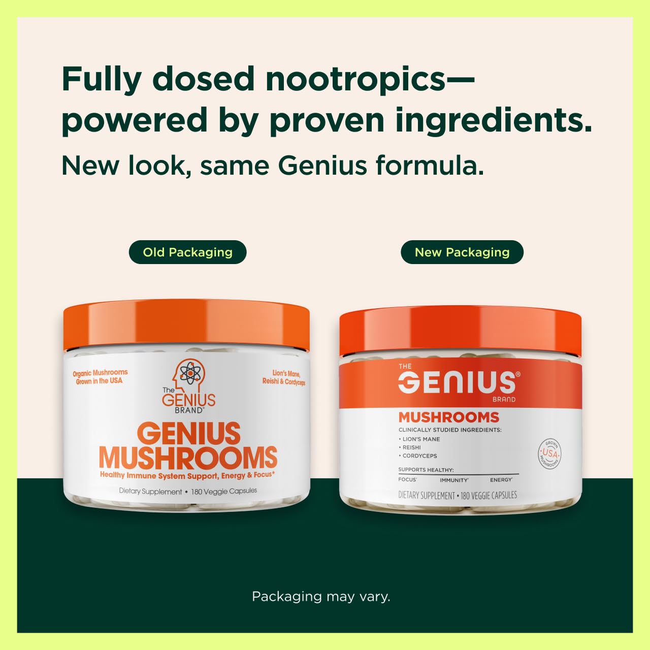 The Genius Brand suplemento hongo melena de león, cápsulas para enfoque sostenido