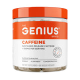 Genius Caffeine: botella frontal con etiqueta clara para energía sostenida.