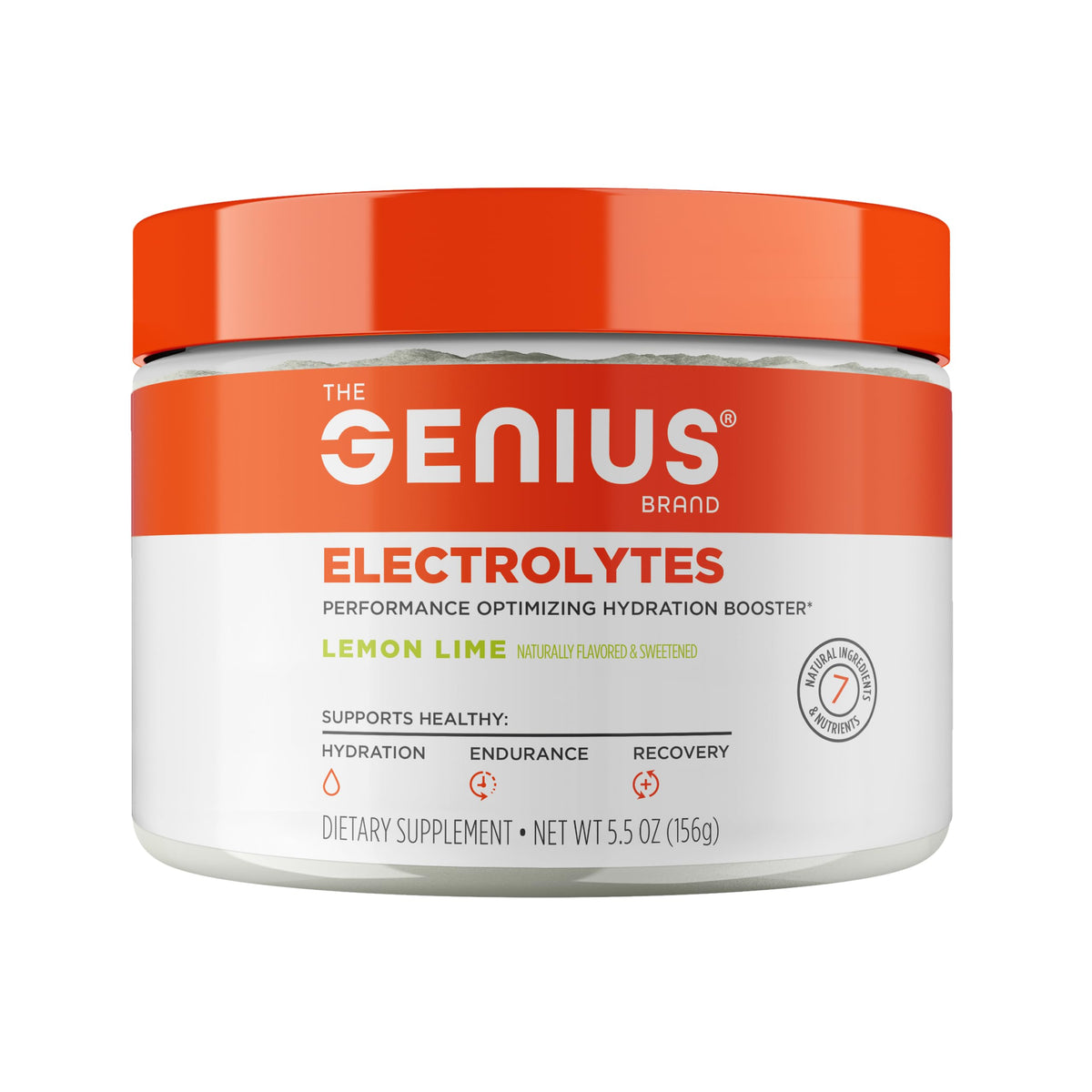 Genius Electrolytes de The Genius Brand, empaque limón-lima, ideal para hidratación diaria.
