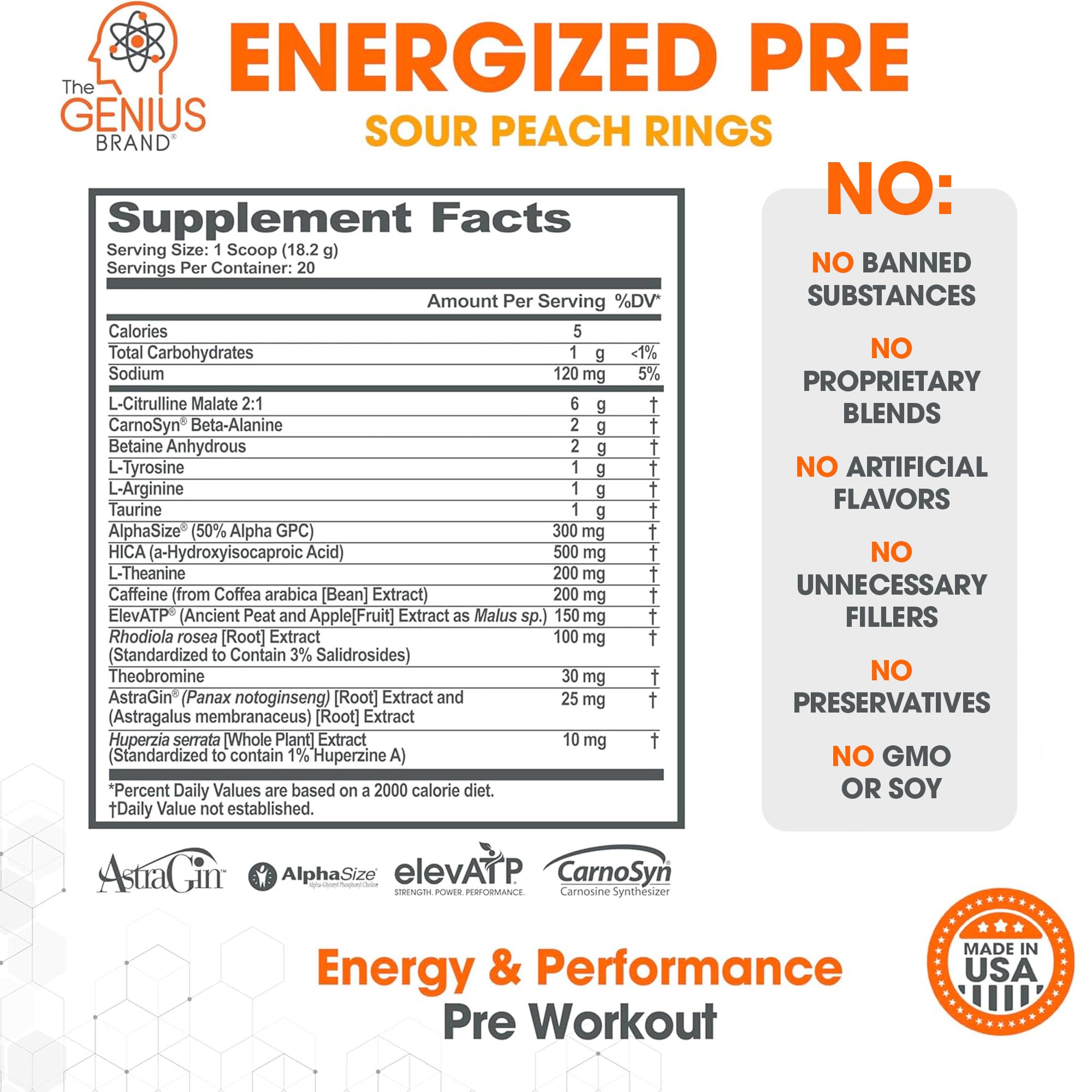 Genius Energized Pre, mezcla en vaso para una bebida rápida.