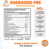 Genius Energized Pre, mezcla en vaso para una bebida rápida.