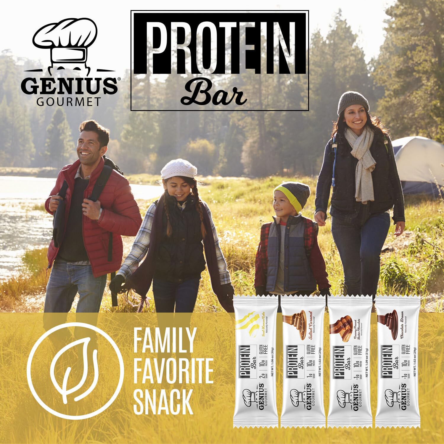 familia sana con snack nutritivo Genius Gourmet para la merienda
