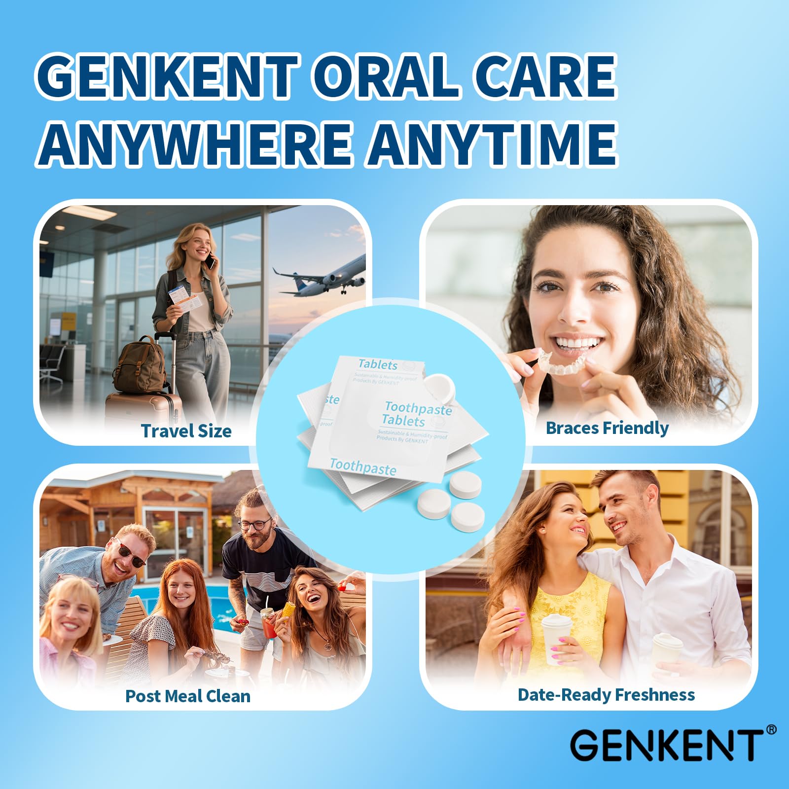 GENKENT tabletas dentales sabor menta, frescura inmediata tras cada comida.