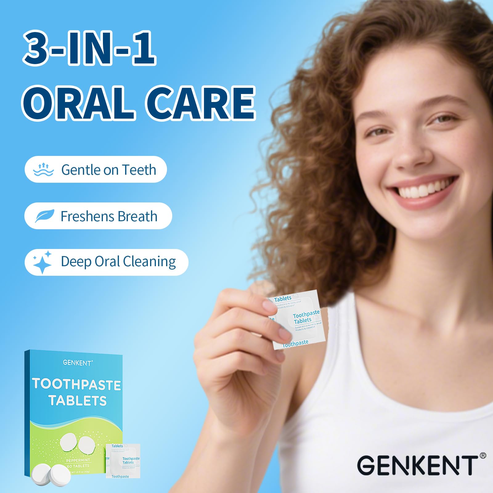 GENKENT tabletas dentales para viaje, aptas para aeropuertos y fáciles de llevar.