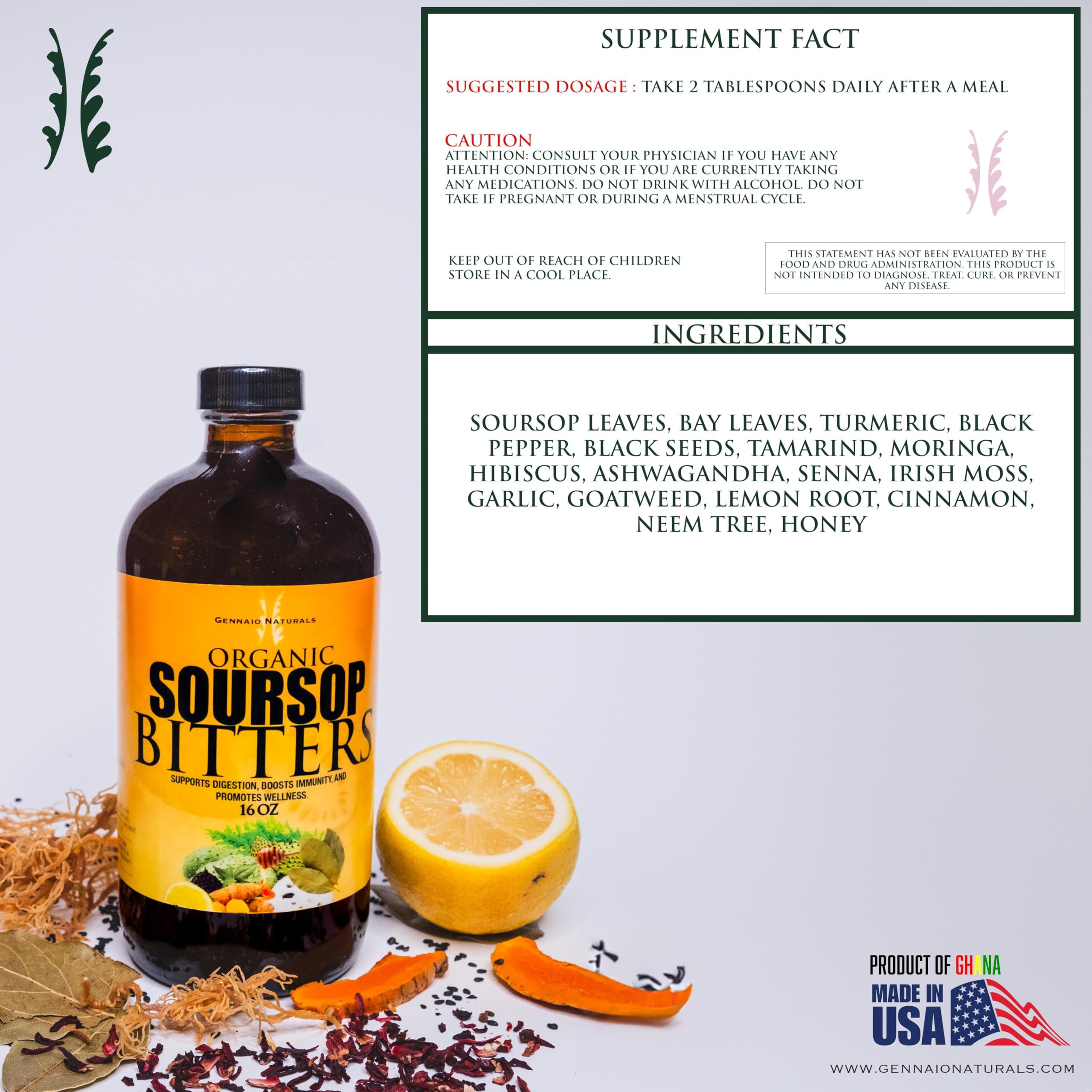 Gennaio Naturals Bitters etiqueta y envase destacan ingredientes de Ghana