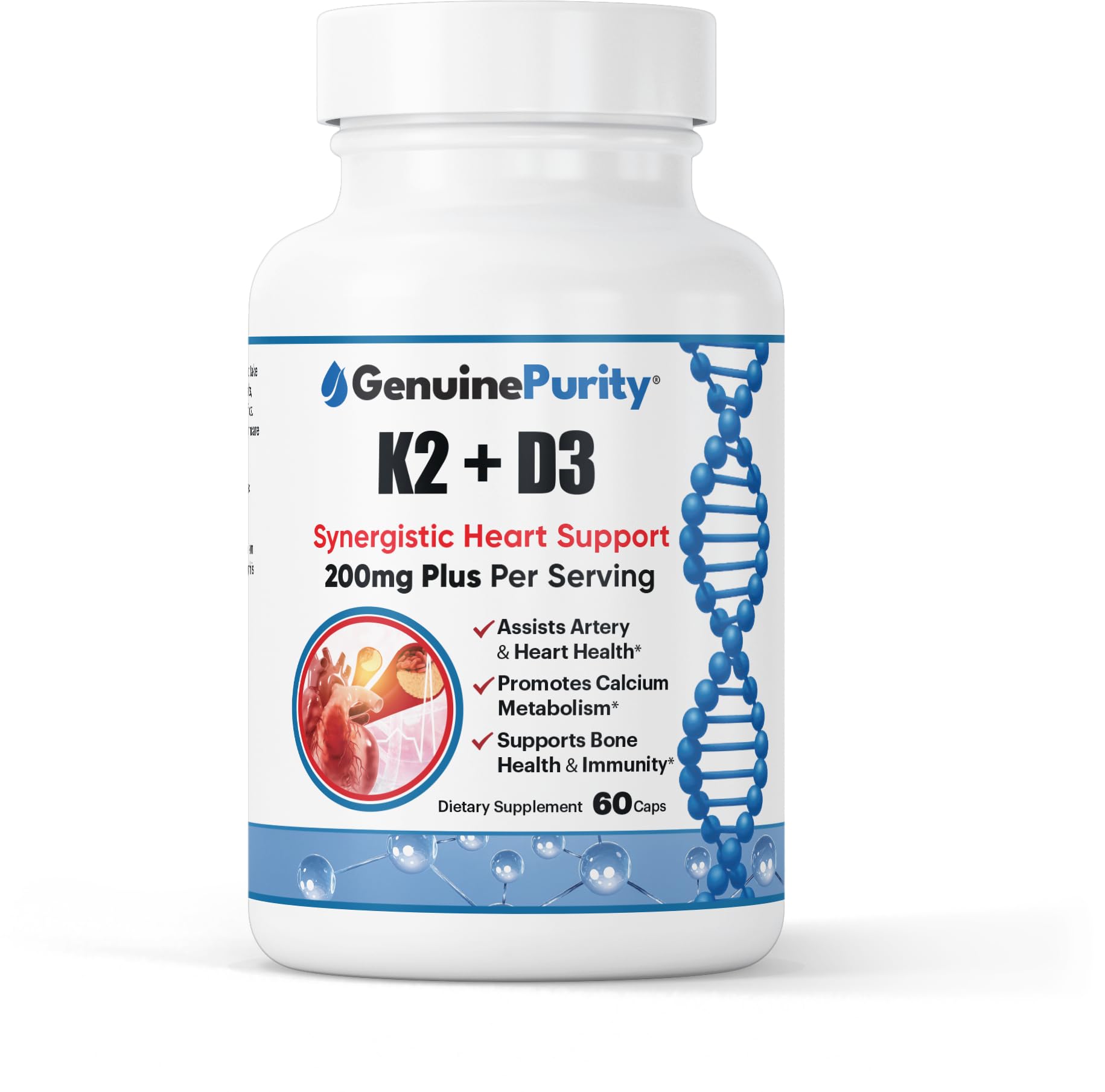 GenuinePurity D3 K2 liposomales en botella vertido, soporte diario para huesos y dientes.