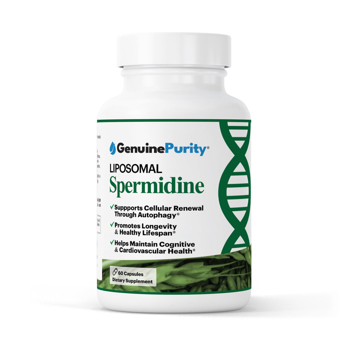 GenuinePurity Liposomal Spermidina en botella para renovación celular.
