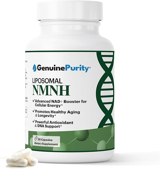 GenuinePurity NMNH, botella frontal, promueve energía sostenida para el día