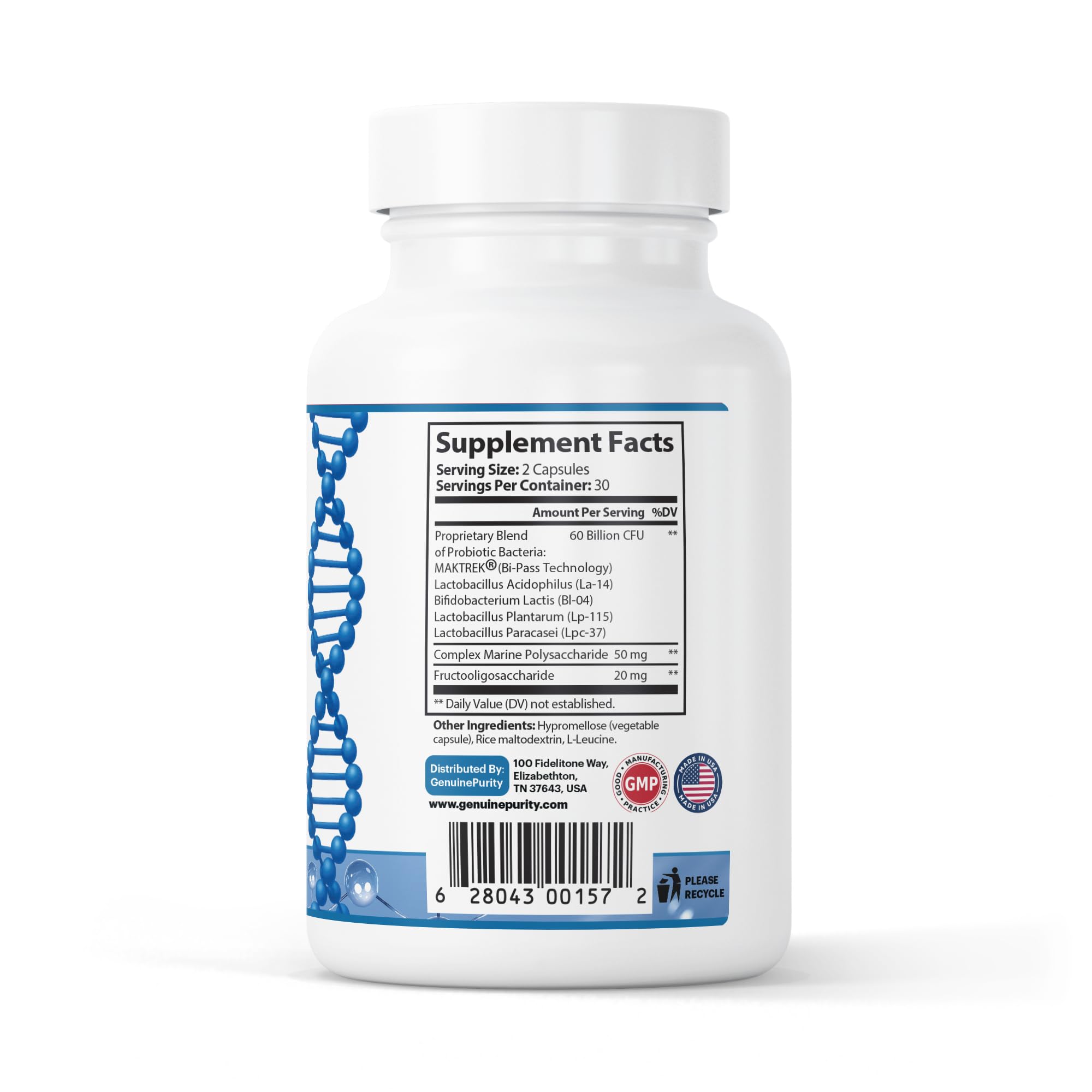 GenuinePurity probiótico 60 mil millones, cápsulas: fomenta la diversidad de la flora intestinal.