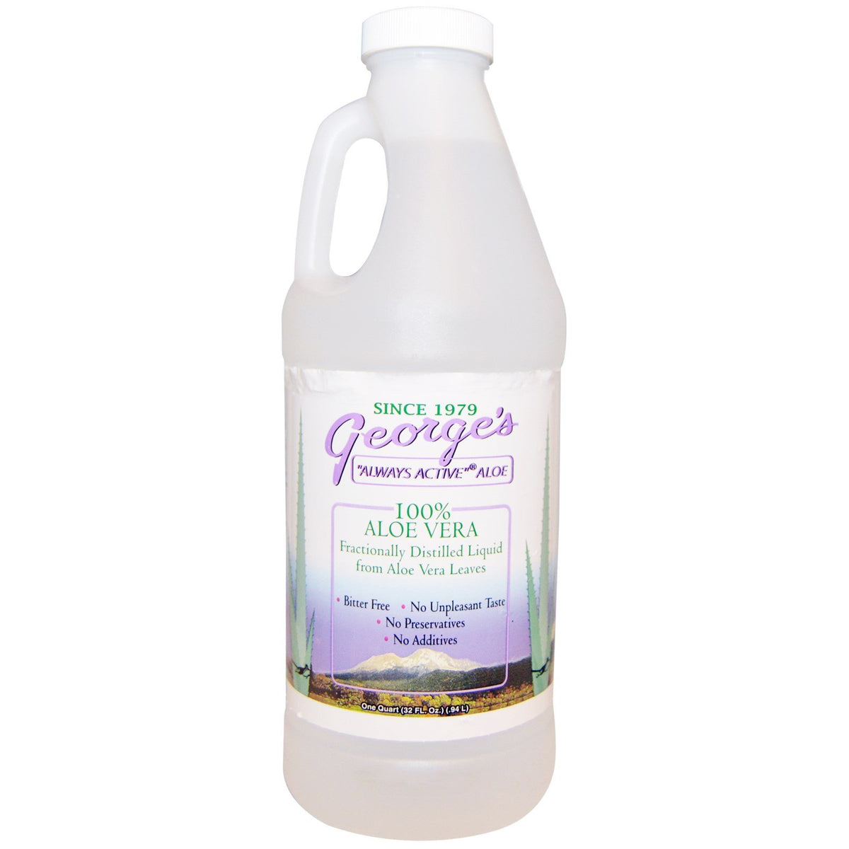 George's Aloe Vera líquido, botella de 32 oz, ideal para hidratación diaria de piel.