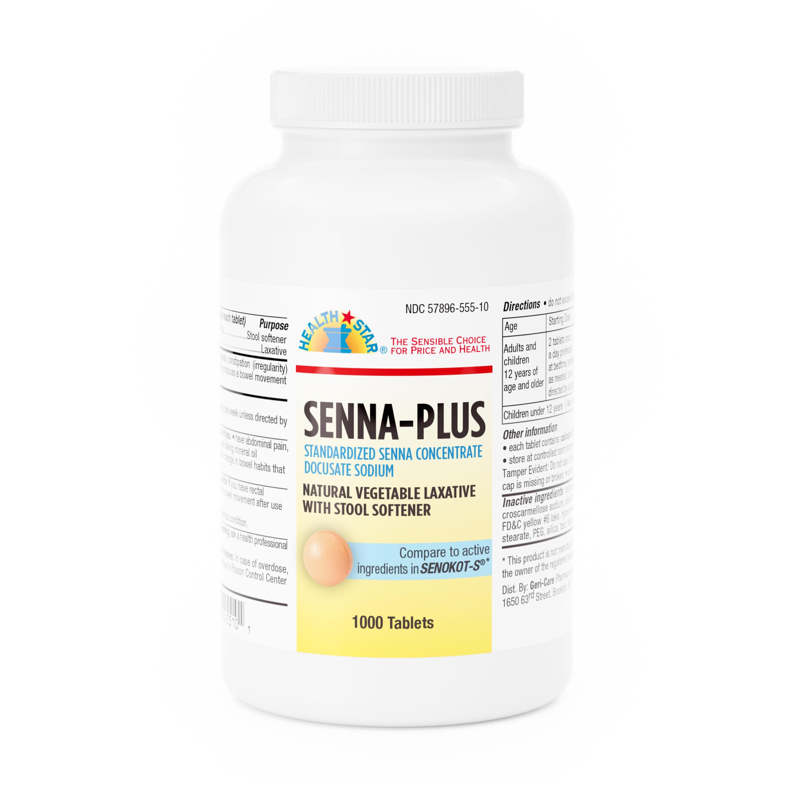 GeriCare Senna Plus tabletas, envase de 1000 unidades, conveniente para uso diario