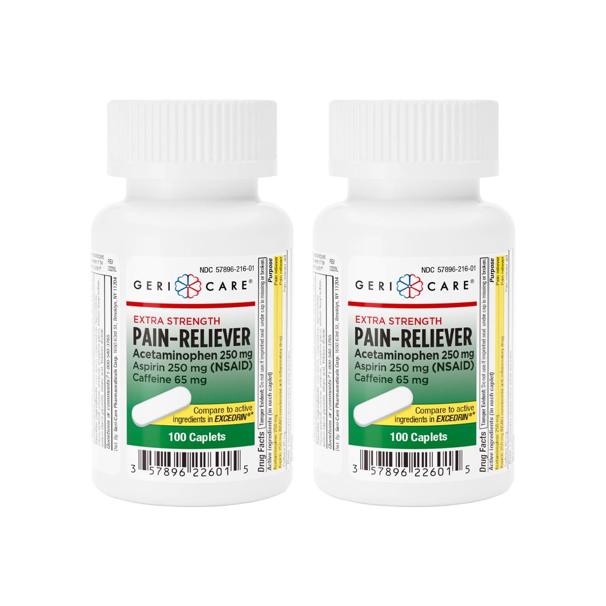GeriCare alivio de dolor con caplets 2-pack para uso diario.