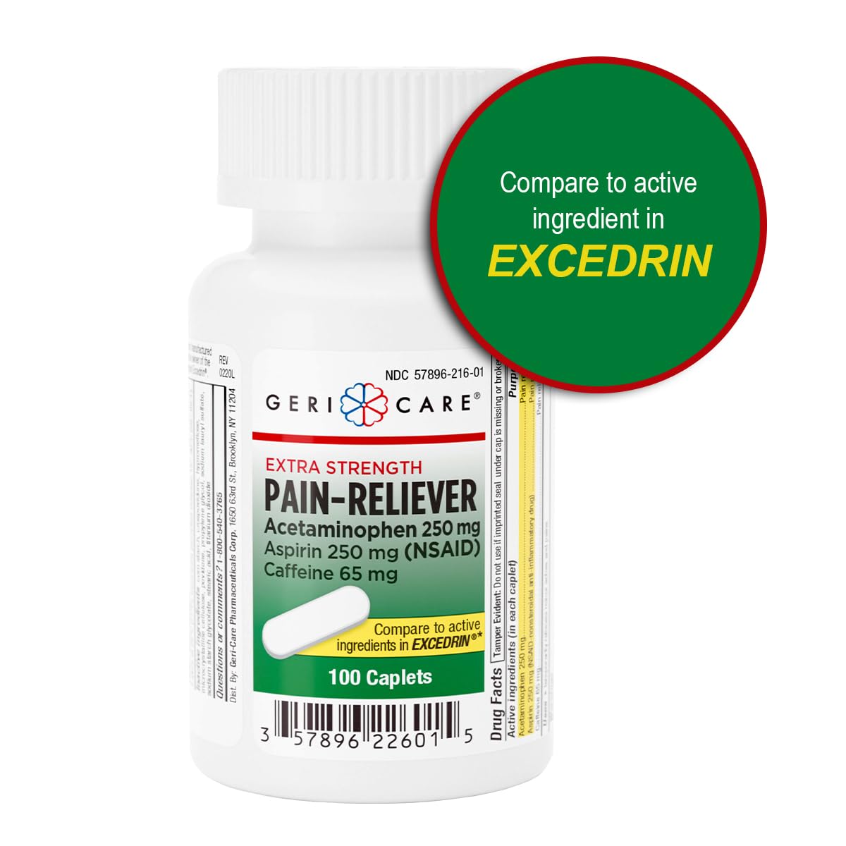 GeriCare aspirina 250 mg caplets ayuda a la inflamación y dolor.