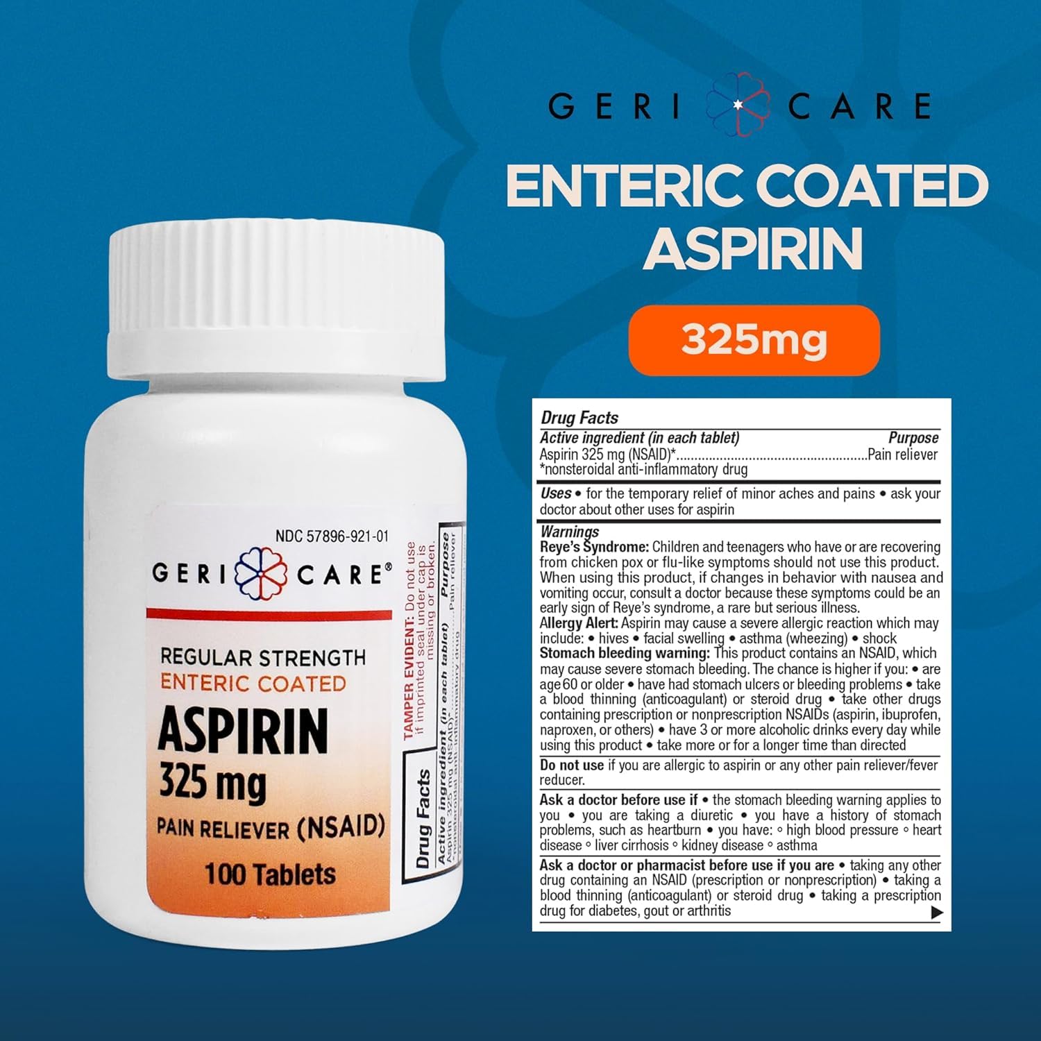 Uso diario de la aspirina entérica de GeriCare 325 mg