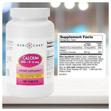 Etiqueta nutricional de GeriCare Calcio 600 mg con vitamina D