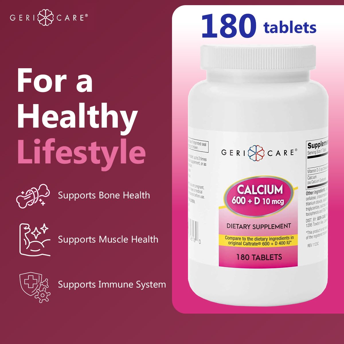 Tabletas de GeriCare Calcio 600 mg en la mano para tomar