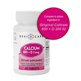GeriCare Calcium 600mg, toma con comida para mejor absorción.
