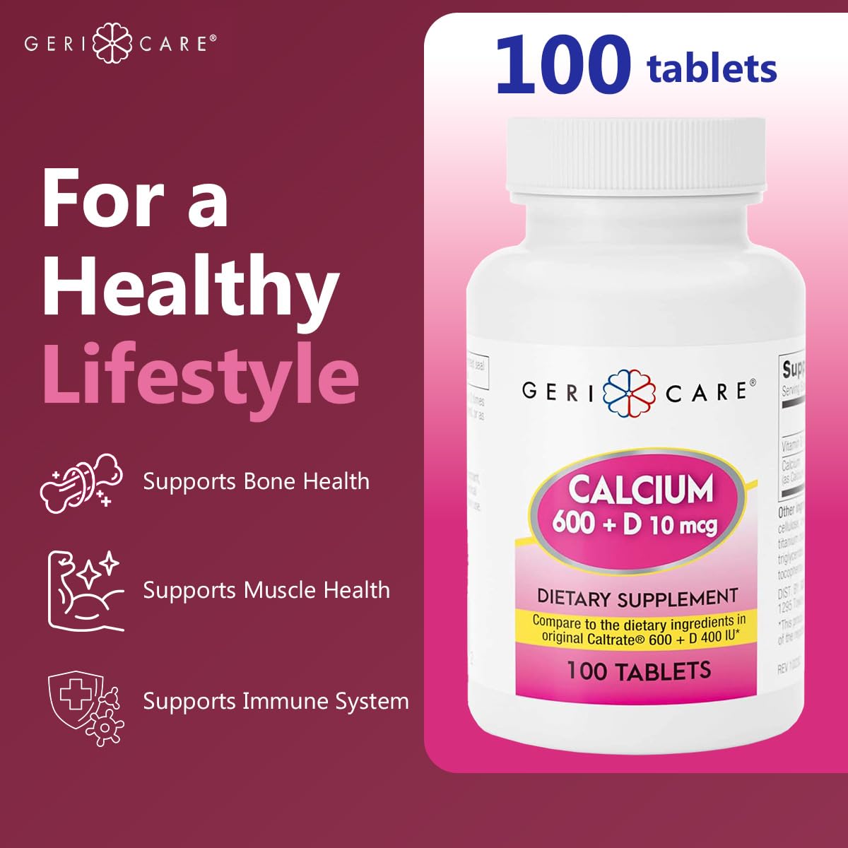GeriCare Vitamina D 10 mcg: bote, espalda, para absorción de calcio