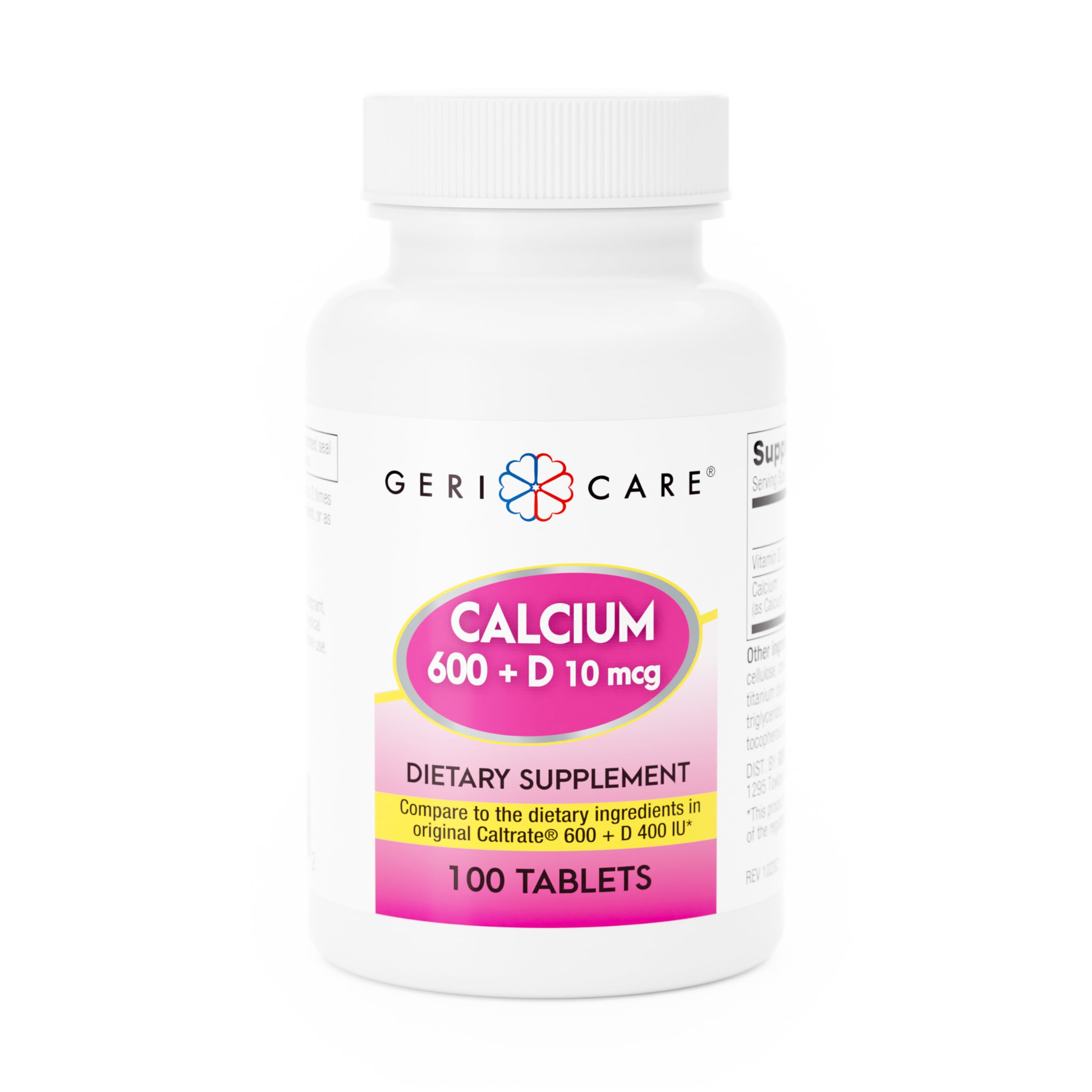 GeriCare Calcio 600 mg con Vitamina D 10 mcg, tableta frente para apoyar los huesos